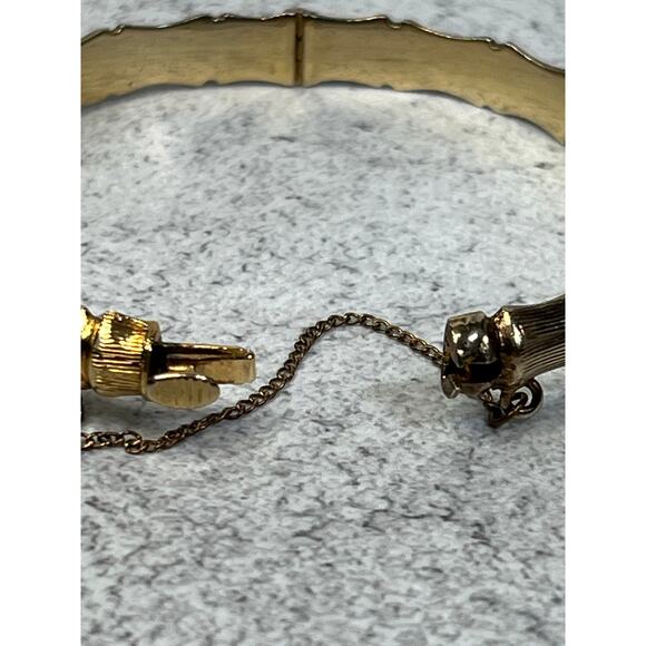 Vintage Sterling Silver and Vermeil Hinged Bangle clamper bamboo retro estate - Picture 5 of 10